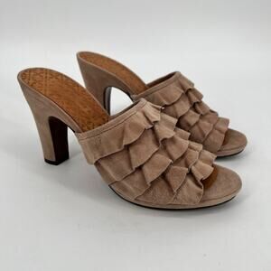 Chie Mihara Aikiki Frill Slide Sandal Ruffle EU 37.5 US 7.5 Tan Suede Leather